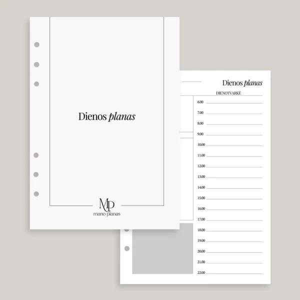planuoklio-papildymas-dienos-plano-lapai Planuoklio pildymo rinkinys - dienos plano titulinis ir vidinis lapas dienotvarkei.