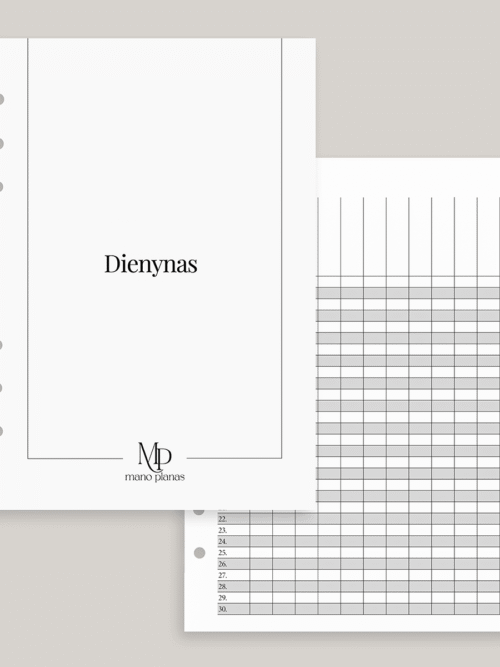 Planuoklio pildymo rinkinys - fizinio dienyno titulinis ir vidinis lentelės puslapis.