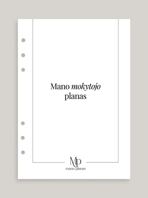 Mano mokytojo planas - stilingas ir minimalistinis mokytojo planuoklio titulinis puslapis.