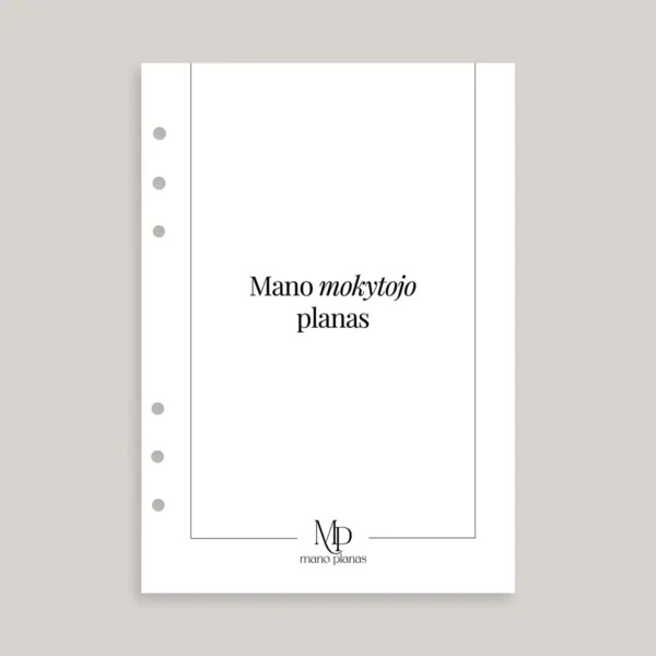 Mano mokytojo planas - stilingas ir minimalistinis mokytojo planuoklio titulinis puslapis.