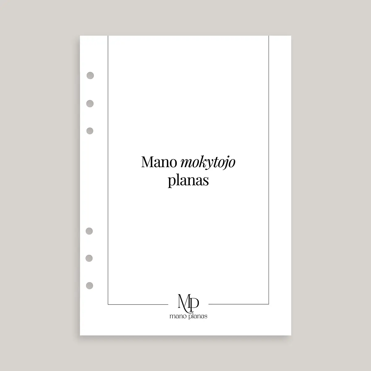 Mano mokytojo planas - stilingas ir minimalistinis mokytojo planuoklio titulinis puslapis.