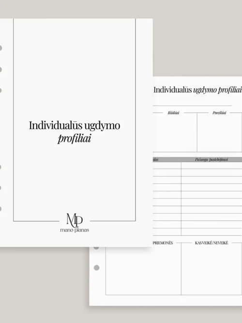 Planuoklio pildymo rinkinys - individualių ugdymo profilių titulinis ir vidinis puslapis.
