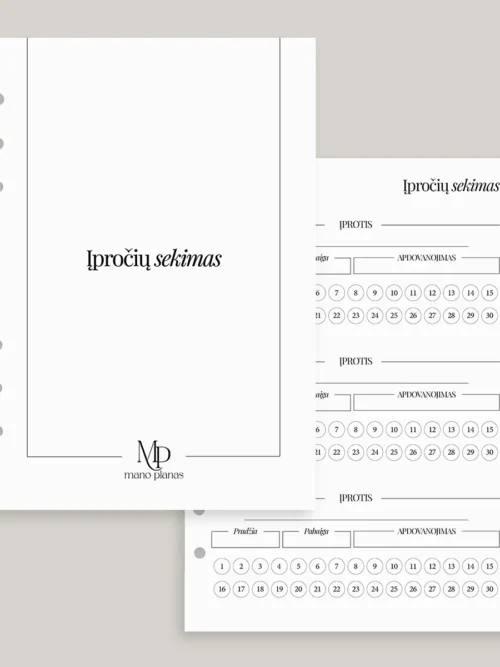 Planuoklio pildymo rinkinys - įpročių sekimo titulinis ir vidinis lapas.