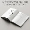menesio-svarbiausiu-dienu-atmintine-planuoklio-puslapis Planuoklio atverstas puslapis su mėnesio kalendoriumi, įkvepiančia citata ir svarbiausių dienų užrašine.
