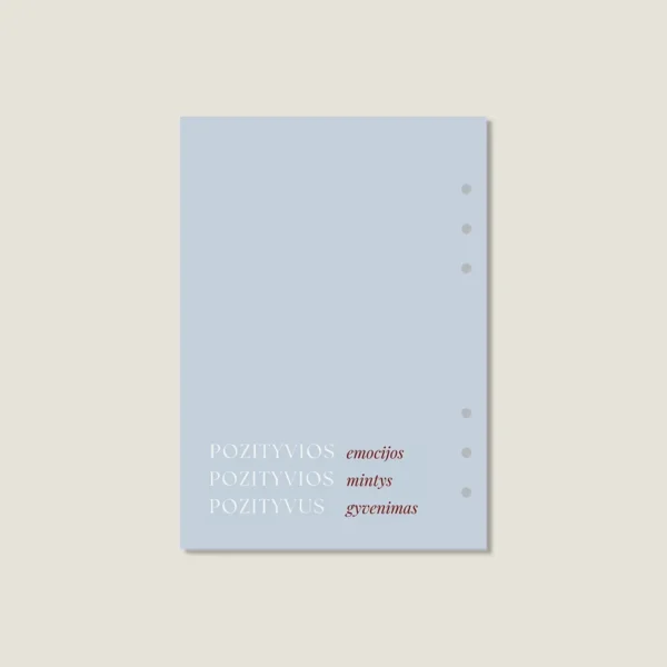 skirtukas-planuoklio-lapams-pozityvios-emocijos-mintys Vienspalvis melsvas planuoklio skirtukas su užrašu „POZYTYVIOS emocijos, POZYTYVIOS mintys, POZYTYVUS gyvenimas“ minimalistiniame fone.