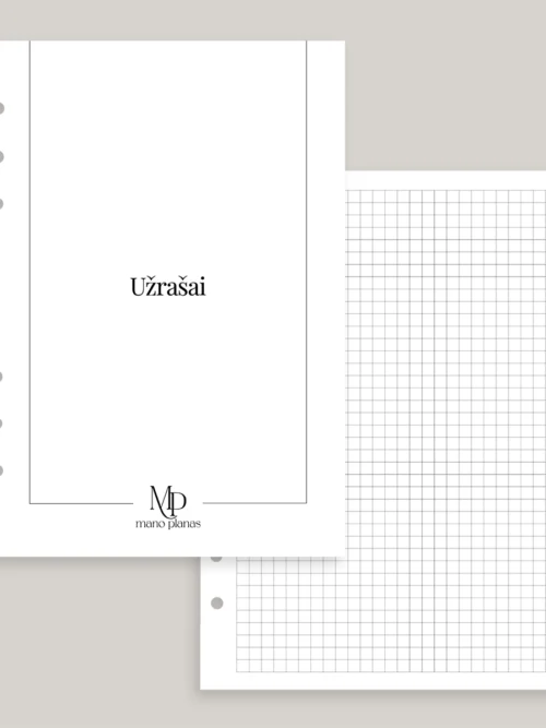 Vidiniai planuoklio lapai užrašams langeliais