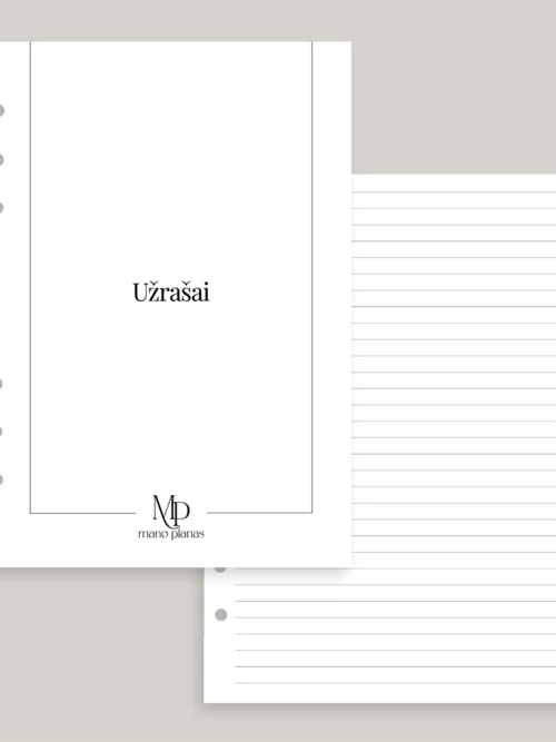 Vidiniai planuoklio lapai užrašams linijomis